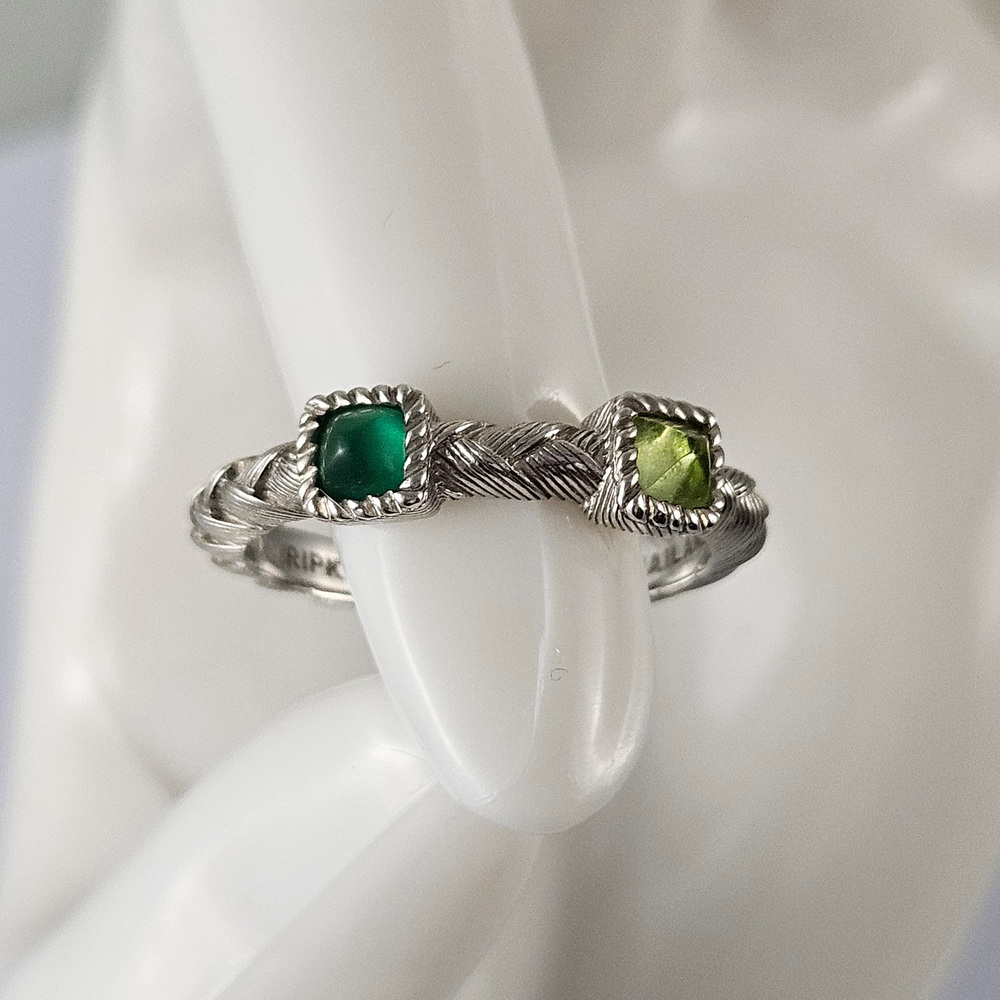 Judith Ripka 925 Sterling Silver Ring Signed Bezel Gemstones Sz OS Green